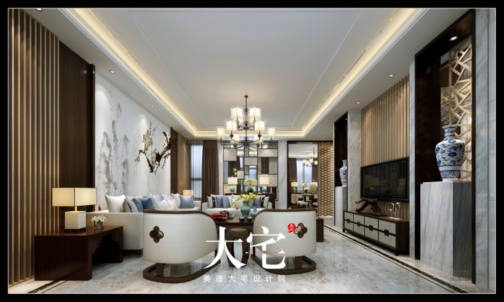 新中式300平米效果图--客厅