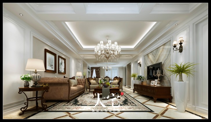 岳阳棠溪人家400平米新中式风格效果图--客厅