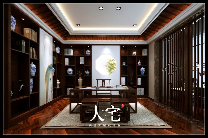 岳阳棠溪人家400平米新中式风格效果图--书房