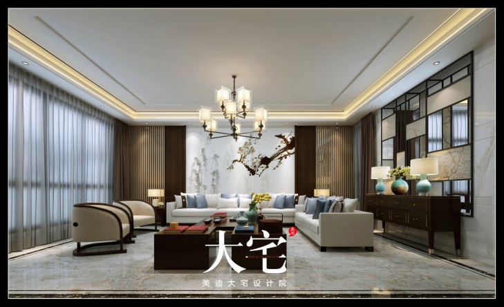 新中式300平米效果图--客厅