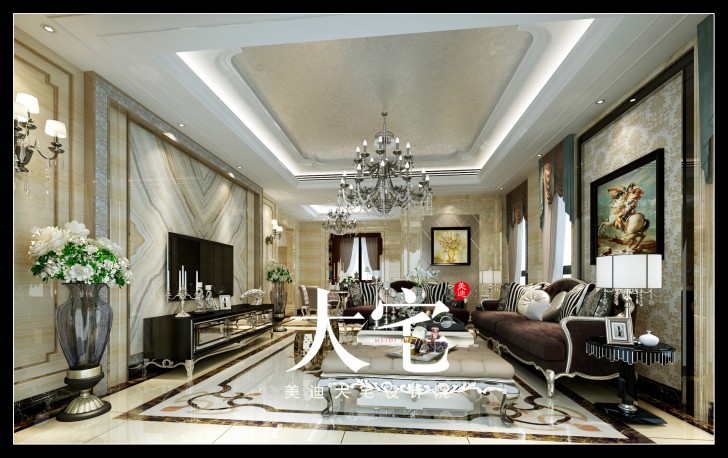 岳阳碧桂园300平米欧式风格装修效果图--客厅