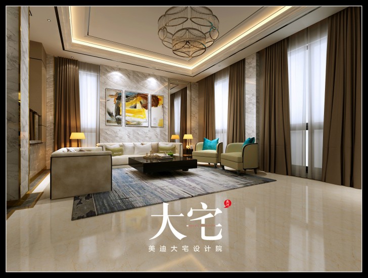 岳阳棠溪人家300平米现代简约风格效果图--客厅