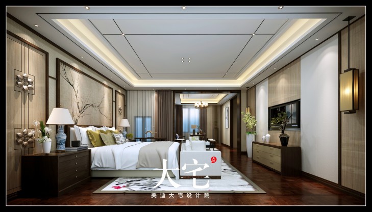 新中式300平米效果图--卧室