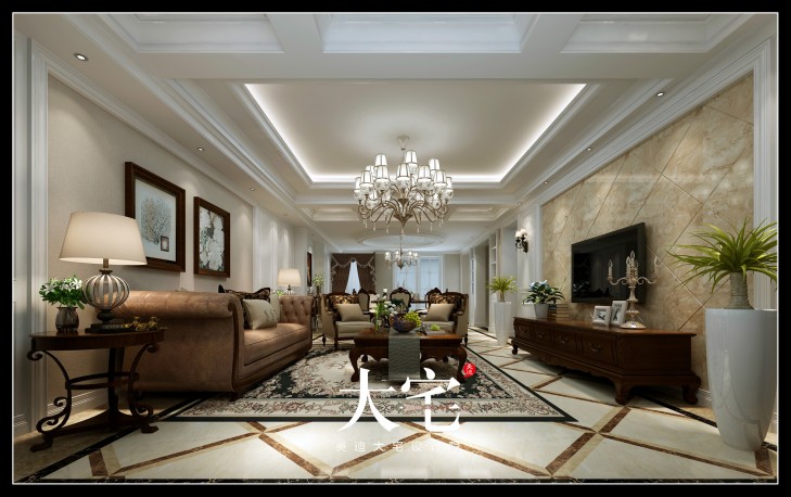 岳阳棠溪人家400平米新中式风格效果图--客厅