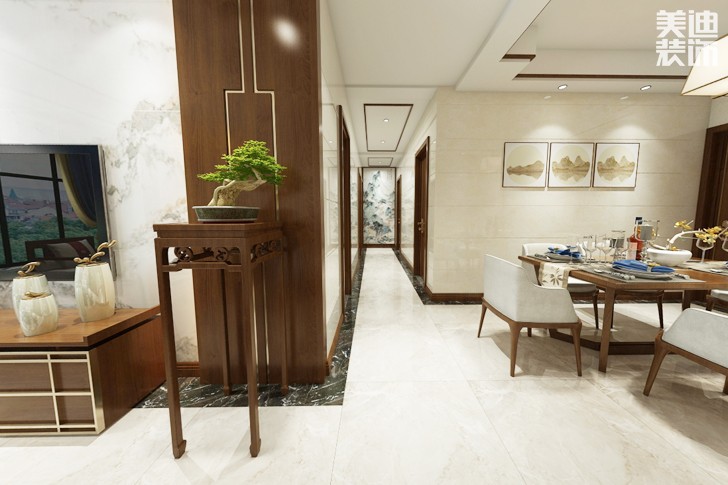财富家园140平米新中式装修效果图--过道