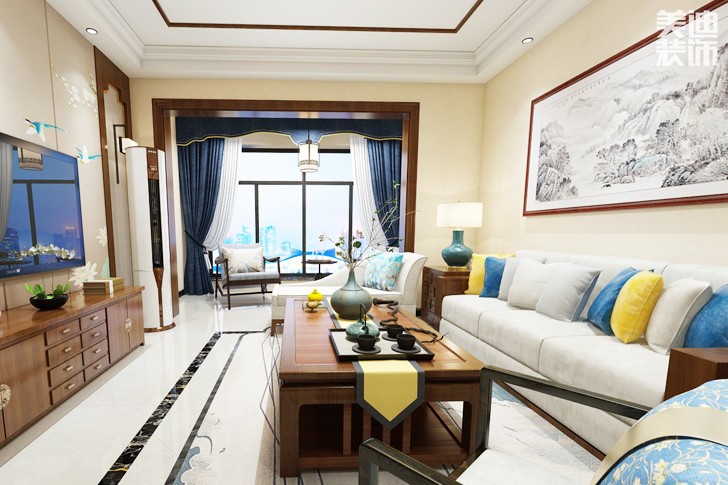 东方城市广场140平米新中式案例效果图--客厅