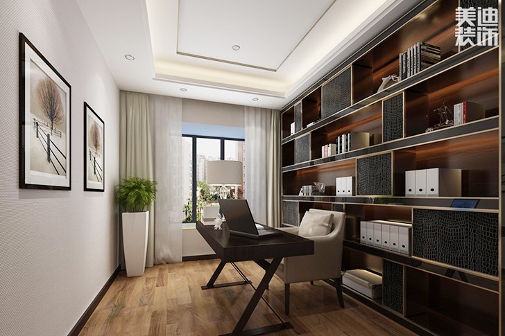 御景东方138㎡新中式装修效果图-书房
