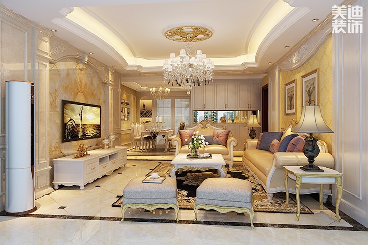 君临上海湾152㎡欧式装修效果图--客厅
