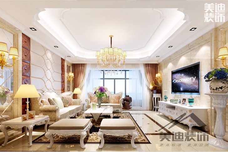金地天马欧式风格装修案例图--客厅