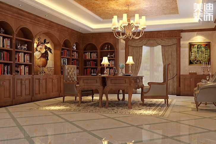 洞天一品美式风格装修案例图--书房