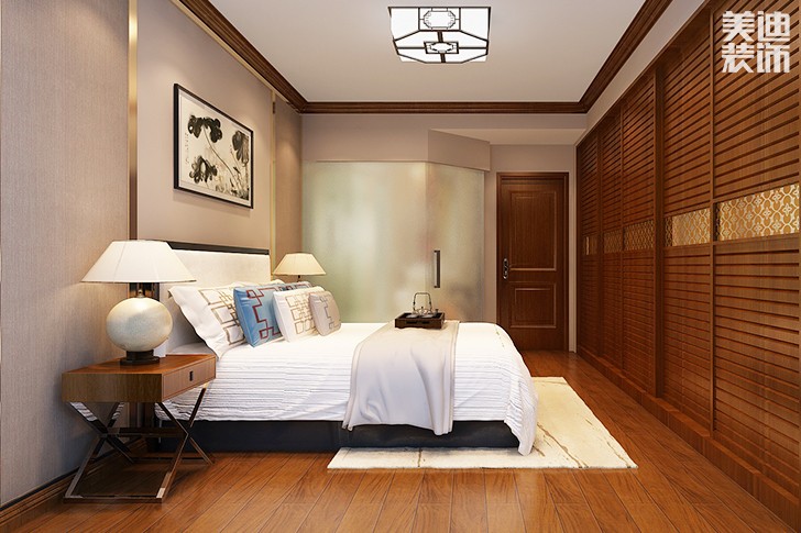太一御江城132㎡新中式装修效果图--卧室