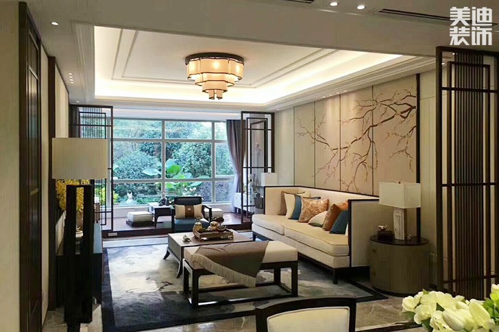 梓湖观邸120㎡新中式装修效果图-客厅
