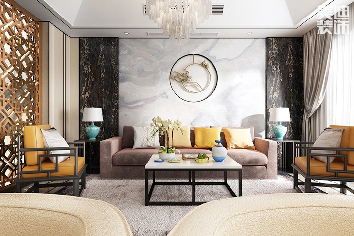 碧桂园新中式装修案例图--客厅