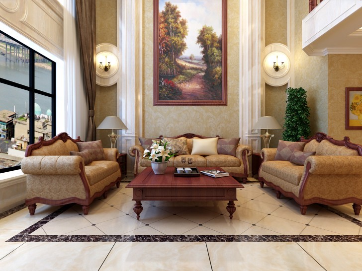 恒大华府复式楼200平新中式效果图--客厅02