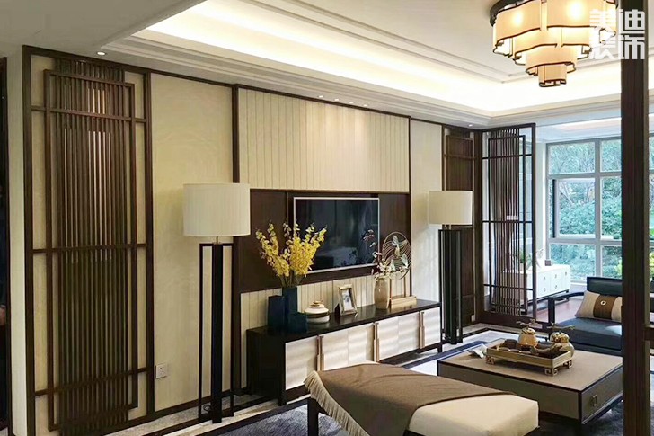 梓湖观邸120㎡新中式装修效果图-客厅
