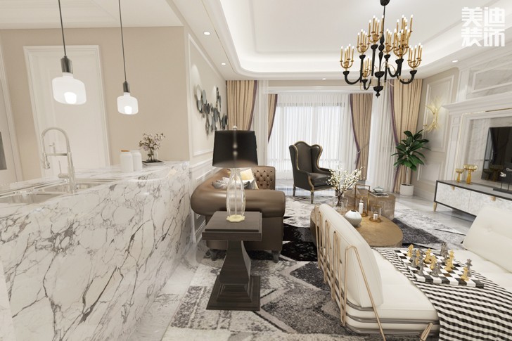 八方小区160平米现代美式轻奢风格案例图