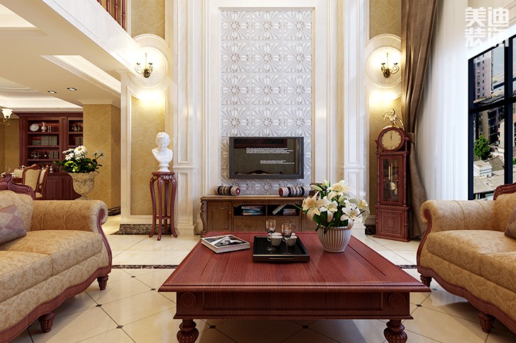 恒大华府复式楼200平新中式效果图--客厅01