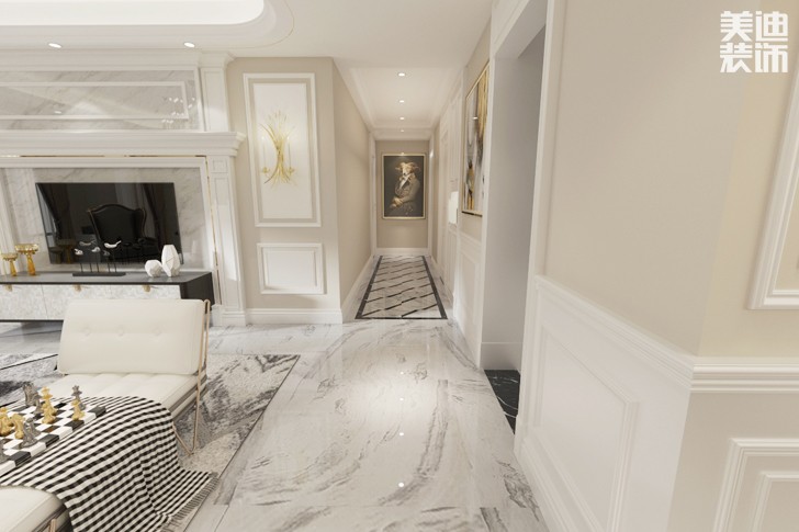 八方小区160平米现代美式轻奢风格案例图--过道