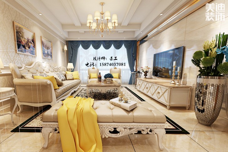 康馨佳园160㎡欧式案例效果图展示-客厅
