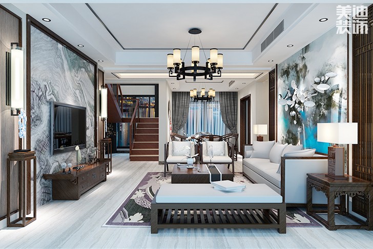 云顶天阙新中式装修效果图--客厅