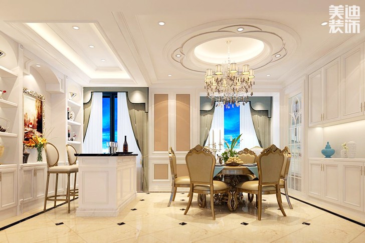 金茂梅溪湖136平方欧式风格案例效果图格--餐厅