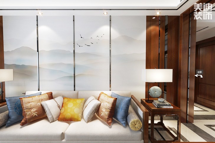 勤诚达新界170平米新中式风格案例效果图--客厅
