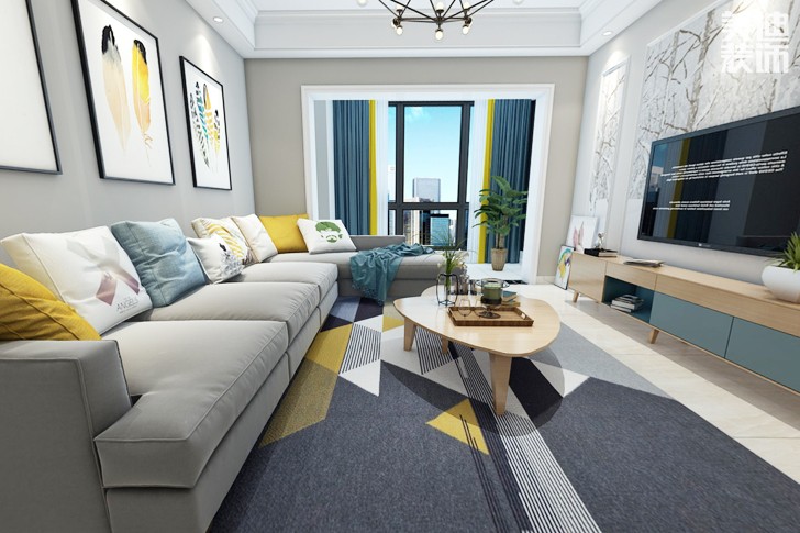 东部美的城108平方米现代风格效果图--客厅