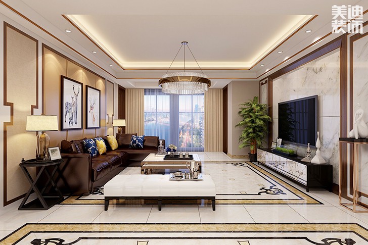 湘江一号180平米后现代风格实景图-客厅