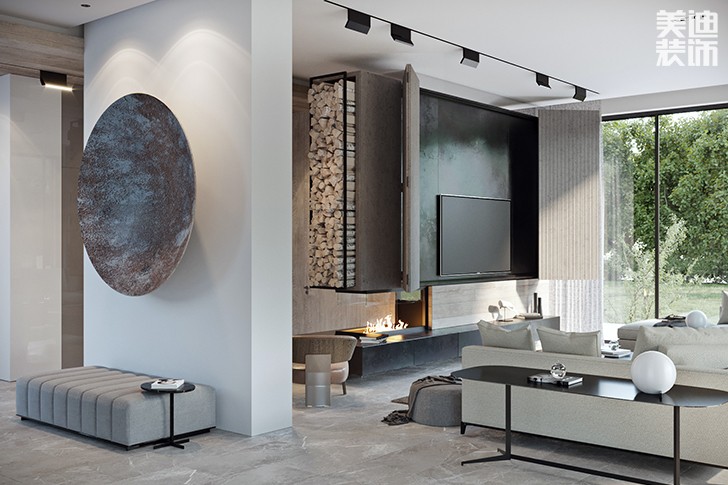 花明楼自建房132平米现代简约风格-客厅