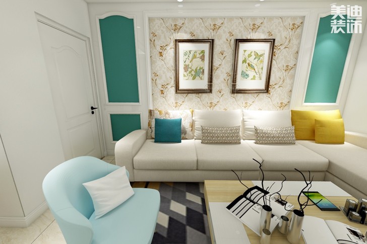 金河湾85平方北欧风格案例效果图-客厅