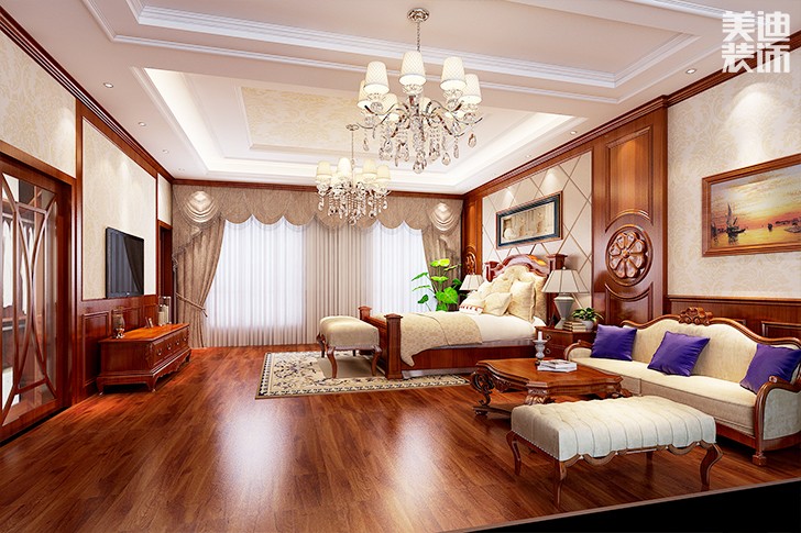 花明楼360平米美式混搭案例效果图--卧室