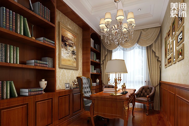 花明楼360平米美式混搭案例效果图--书房