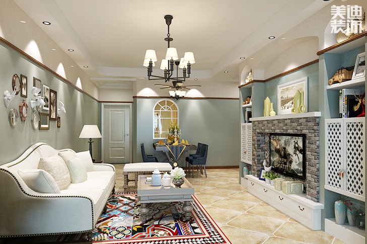 欢乐海岸120平欧式装修案例图--客厅