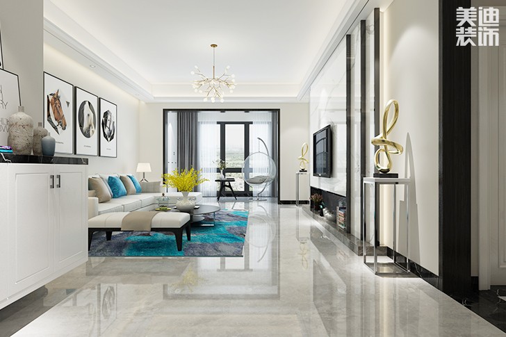 天鹅湾140平简约装修案例图--客厅