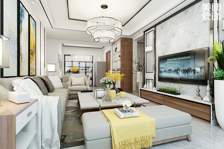 绿地世纪城120平现代简约装修案例图--客厅