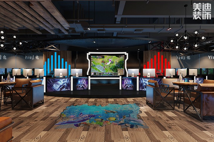 长沙yi时光网咖550平米工业风案例图--进门视角