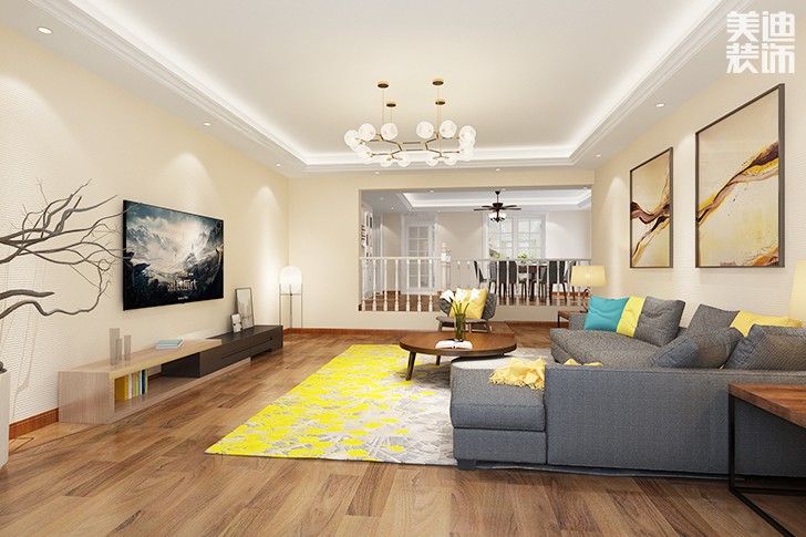 怡馨家园现代简约198m²效果图--客厅