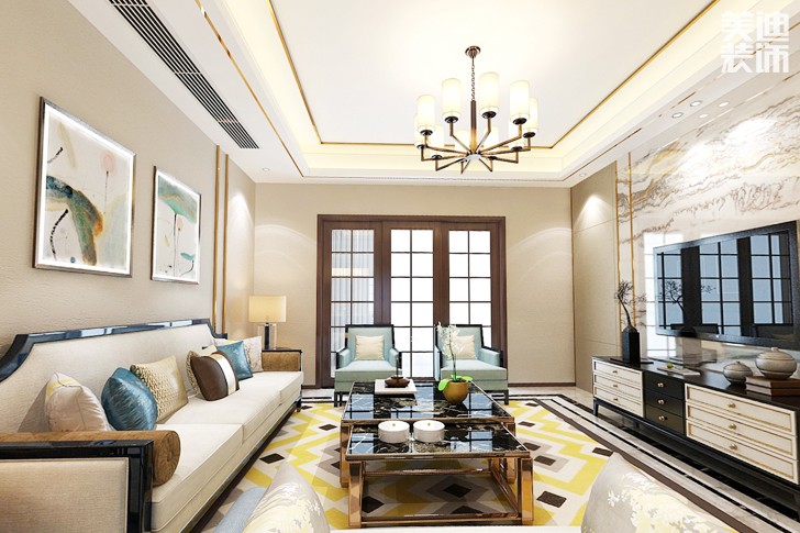 君临上海湾155平米新中式风格装修效果图--客厅