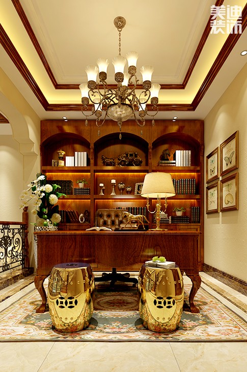 岳阳美浓小镇300平别墅欧式装修风格效果图--书房