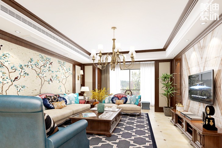 岳州帝苑150平现代混搭风格装修效果图--客厅