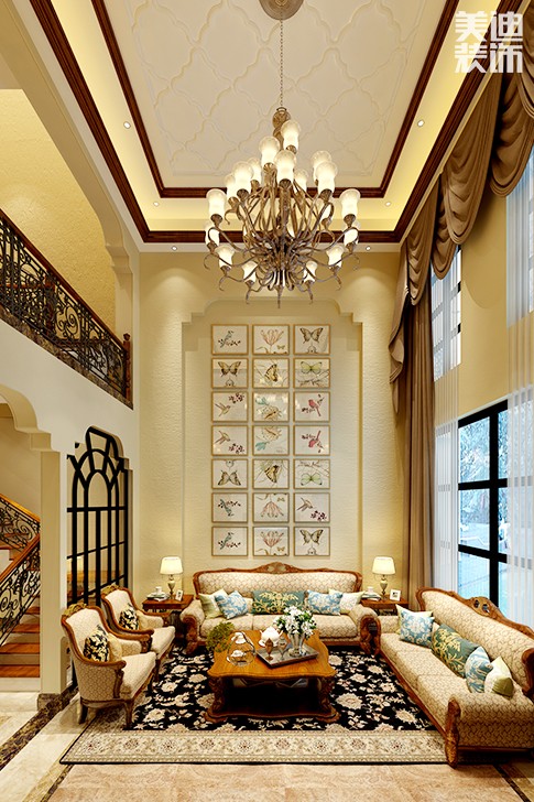 岳阳美浓小镇300平别墅欧式装修风格效果图--客厅2