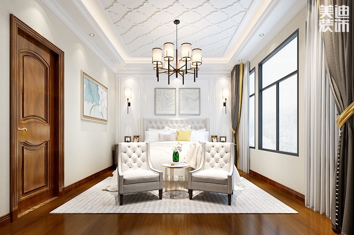 岳阳美浓小镇300平别墅欧式装修风格效果图--中式主卧