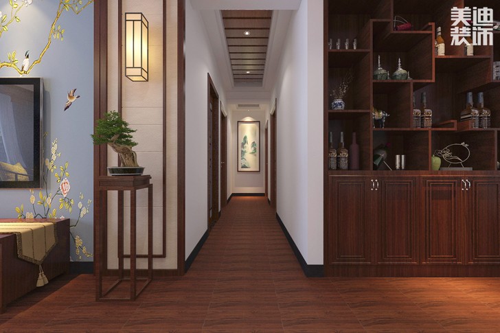 紫金湾160平米新中式案例图--过道