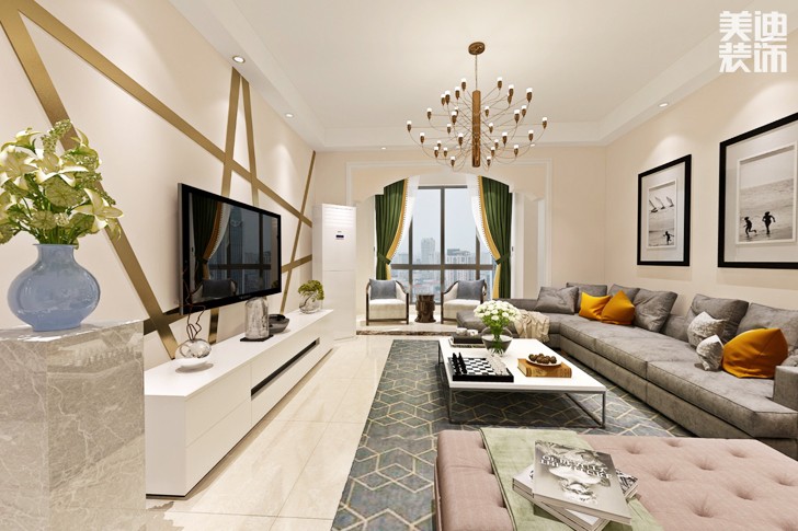 大汉龙城120平米现代风格案例图--客厅