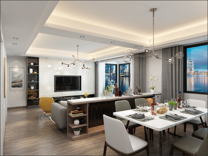 湘域中央花园139㎡现代风格装修案例图--客餐厅