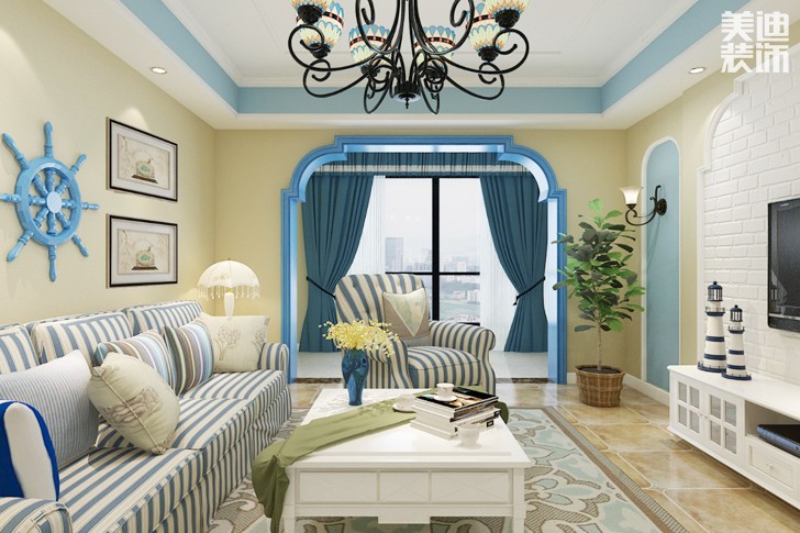 华夏怡园134平米地中海风格案例图--客厅