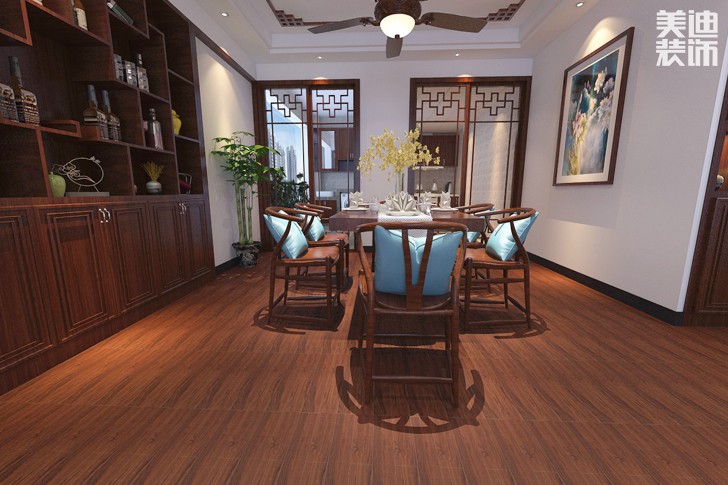 紫金湾160平米新中式案例图--餐厅