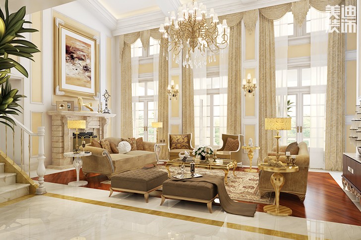 国际公馆欧式风格420平米装修效果图--客厅