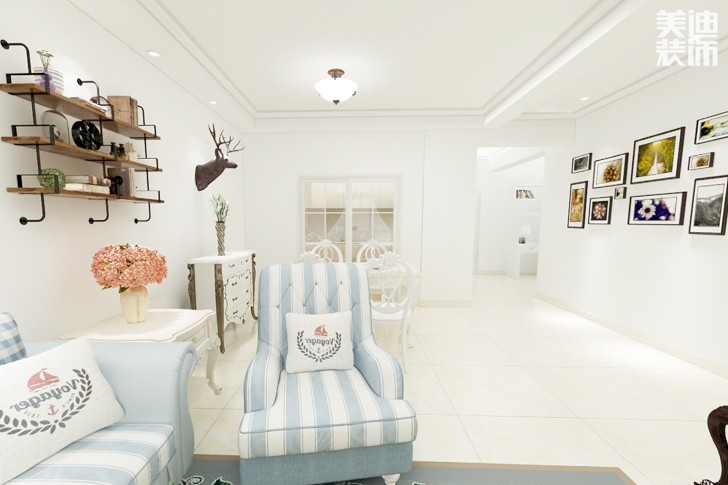 骏景豪庭120平米地中海风格装修效果图--客厅