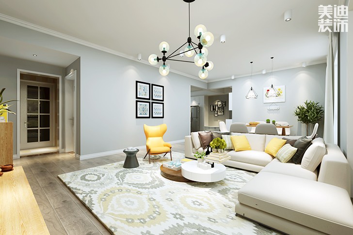 湘银新城140平北欧风格装修案例图--客厅